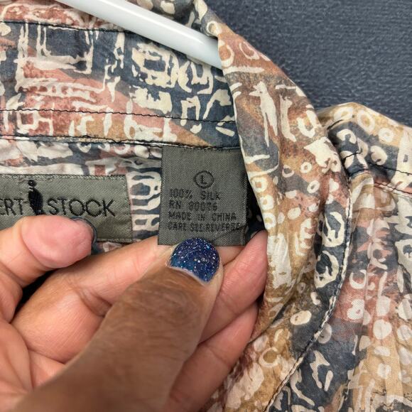 Robert Stock Vintage 100% Silk Shirt Abstract Geometric Pattern Boho Button Boho - Picture 4 of 9